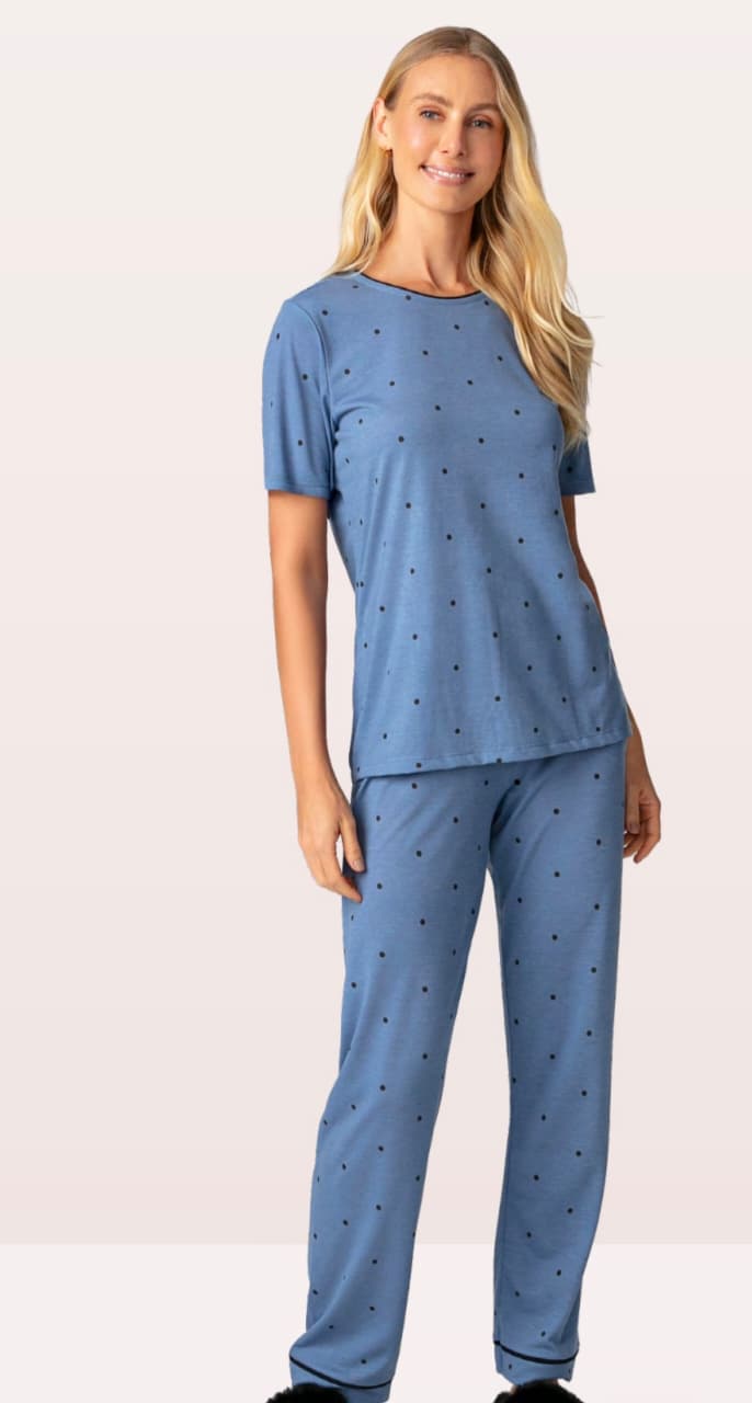 Pijama feminino adulto manga curta e calça tamanho 46