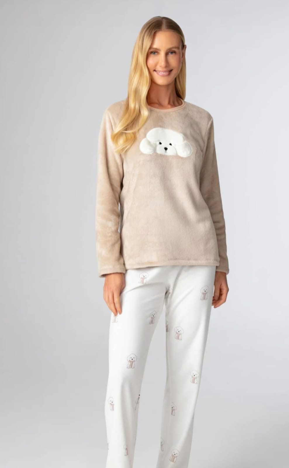 Pijama fleece manga longa feminino adulto tamanho 40