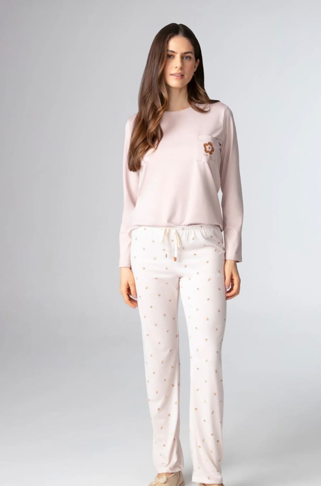 Pijama feminino adulto manga longa em malha PV