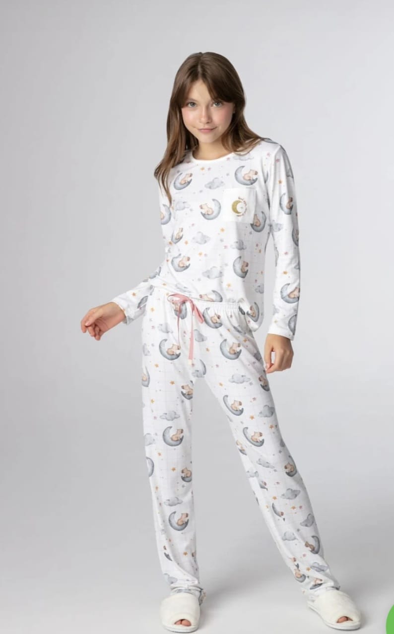 Pijama infantil menina manga longa com opção mãe e filha