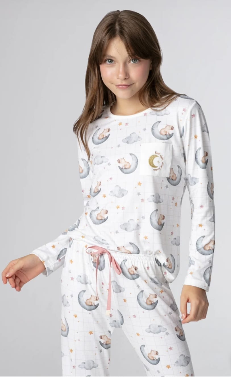 Pijama infantil menina manga longa com opção mãe e filha - Imagem 2