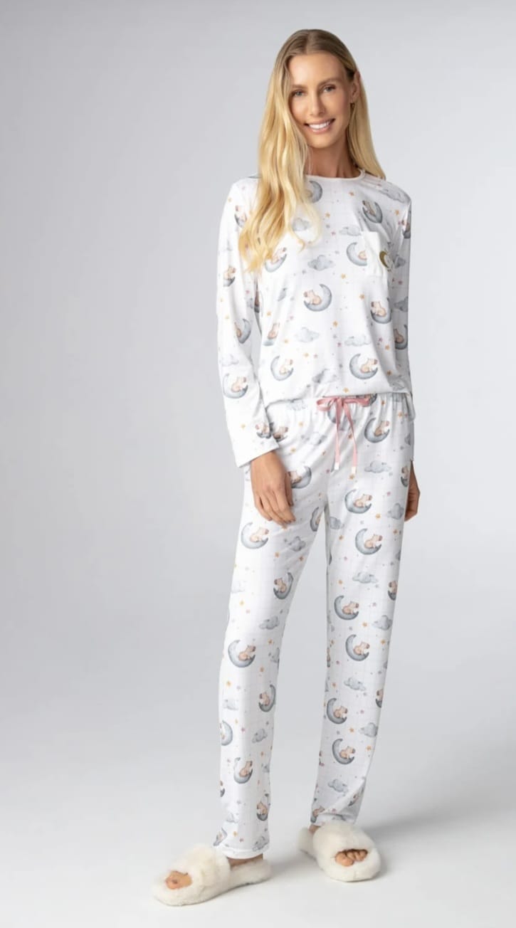 Pijama feminino adulto manga longa com opção mãe e filha