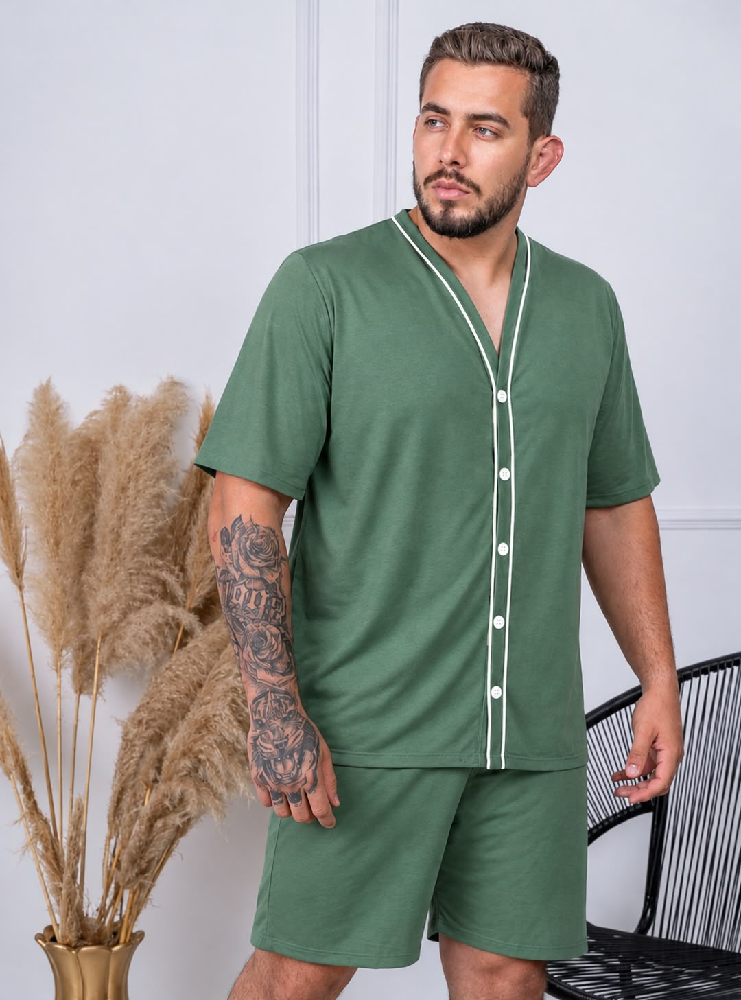 Pijama masculino curto aberto em malha tamanho G