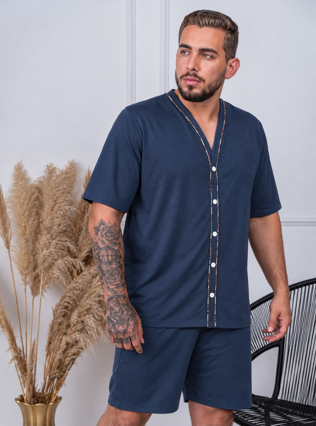 Pijama masculino curto aberto em malha tamanho GG